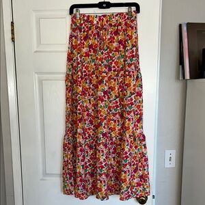 SHEIN Red and Orange Tiered A-Line Maxi Skirt